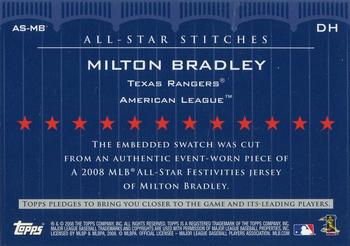 2008 Topps Updates & Highlights - All-Star Stitches #AS-MB Milton Bradley Back