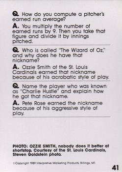 1990 Interpretive Marketing Baseball Wit #41 Ozzie Smith Back