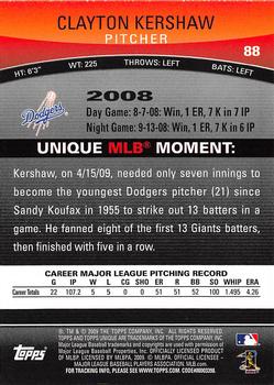 2009 Topps Unique #88 Clayton Kershaw Back