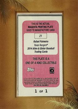 2014 Topps Allen & Ginter - Mini Framed Printing Plates Magenta #21 Rafael Palmeiro Back