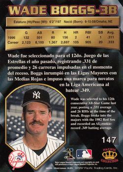 1997 Pacific Crown Collection #147 Wade Boggs Back