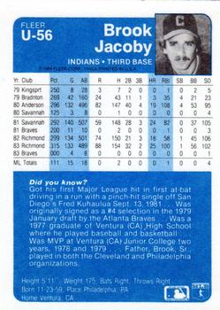 1984 Fleer Update #U-56 Brook Jacoby Back