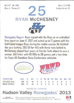 2013 Grandstand Hudson Valley Renegades #21 Ryan McChesney Back