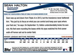 2014 Topps Mini #394 Sean Halton Back