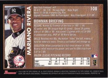 2000 Bowman - Retro/Future #108 Mariano Rivera Back