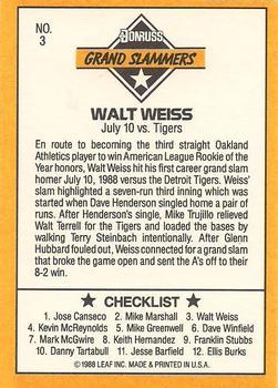 1989 Donruss - Grand Slammers #3 Walt Weiss Back