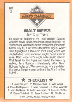 1989 Donruss - Grand Slammers #3 Walt Weiss Back