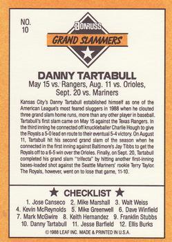 1989 Donruss - Grand Slammers #10 Danny Tartabull Back