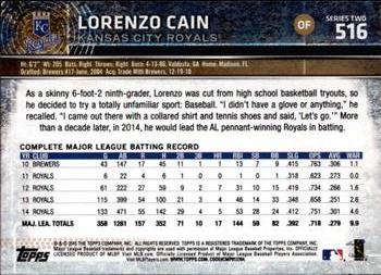 2015 Topps #516 Lorenzo Cain Back