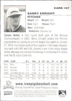 2014 Choice Lehigh Valley IronPigs Update #7 Barry Enright Back