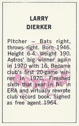 1971 Dell Today's Team Stamps #NNO Larry Dierker Back