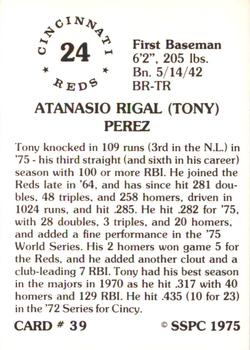 1976 SSPC #39 Tony Perez Back