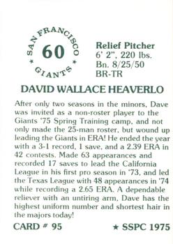 1976 SSPC #95 Dave Heaverlo Back