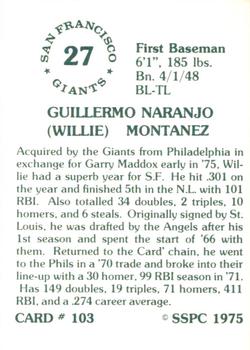 1976 SSPC #103 Willie Montanez Back