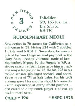 1976 SSPC #196 Rudy Meoli Back