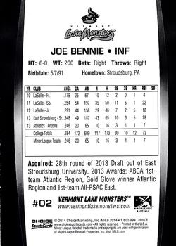 2014 Choice Vermont Lake Monsters #2 Joe Bennie Back
