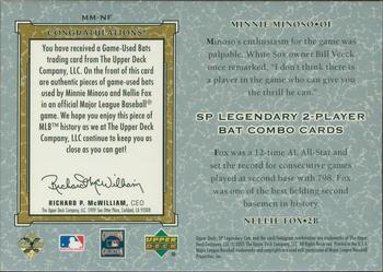 2001 SP Legendary Cuts - Game Bat Combo #MM-NF Minnie Minoso / Nellie Fox Back