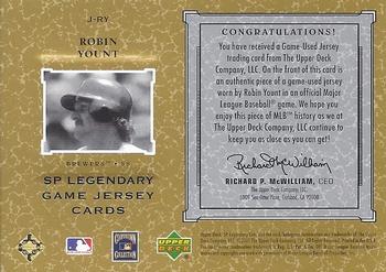 2001 SP Legendary Cuts - Game Jersey #J-RY Robin Yount Back