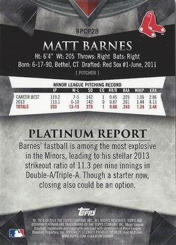 2014 Bowman Platinum - Chrome Prospects Green Refractors #BPCP28 Matt Barnes Back