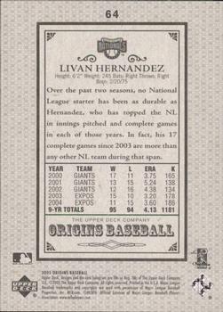 2005 UD Origins - Old Judge #64 Livan Hernandez Back