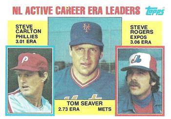 1984 Topps #708 NL Active Career ERA Leaders (Tom Seaver / Steve Carlton / Steve Rogers) Front