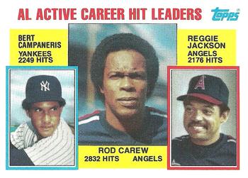 1984 Topps #711 AL Active Career Hit Leaders (Rod Carew / Bert Campaneris / Reggie Jackson) Front