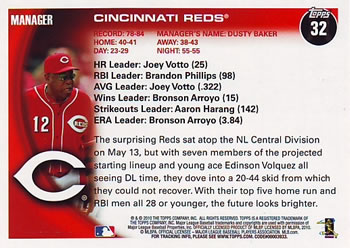 2010 Topps #32 Cincinnati Reds Back