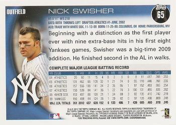 2010 Topps #65 Nick Swisher Back