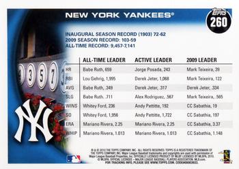 2010 Topps #260 Yankees Franchise History Back