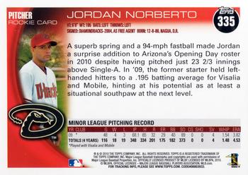 2010 Topps #335 Jordan Norberto Back