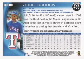 2010 Topps #433 Julio Borbon Back