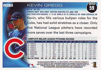 2010 Topps #59 Kevin Gregg Back