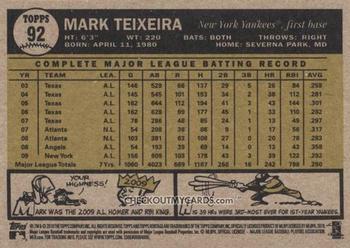 2010 Topps Heritage #92 Mark Teixeira Back