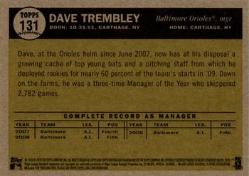 2010 Topps Heritage #131 Dave Trembley Back