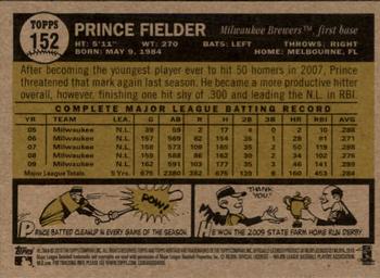 2010 Topps Heritage #152 Prince Fielder Back