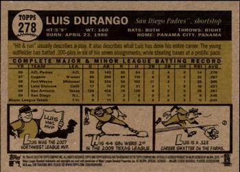 2010 Topps Heritage #278 Luis Durango Back