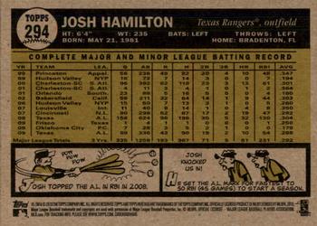 2010 Topps Heritage #294 Josh Hamilton Back