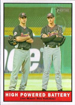 2010 Topps Heritage #363 High Powered Battery (Joe Mauer / Roy Halladay) Front