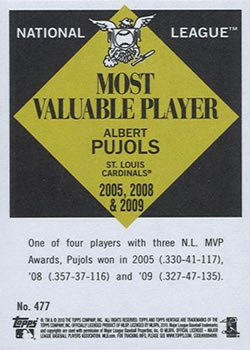 2010 Topps Heritage #477 Albert Pujols Back