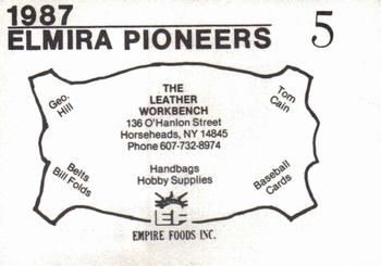 1987 Cain Elmira Pioneers Black #5 Larry Scannell Back