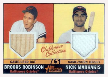 2010 Topps Heritage - Clubhouse Collection Dual Relics #BM Brooks Robinson / Nick Markakis Front
