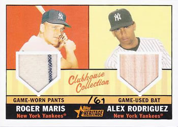 2010 Topps Heritage - Clubhouse Collection Dual Relics #MR Roger Maris / Alex Rodriguez Front