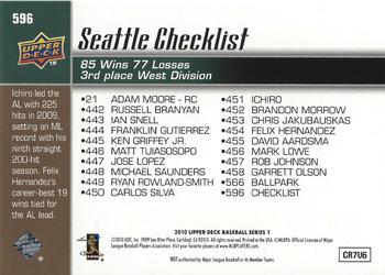 2010 Upper Deck #596 Mariners Checklist (Ichiro / Felix Hernandez) Back
