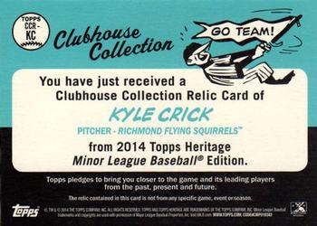 2014 Topps Heritage Minor League - Clubhouse Collection Relics #CCR-KC Kyle Crick Back
