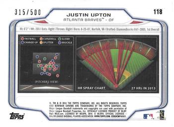 2014 Bowman Chrome - Refractor #118 Justin Upton Back