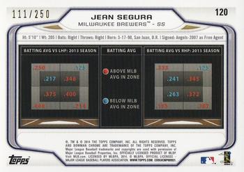 2014 Bowman Chrome - Blue Refractor #120 Jean Segura Back