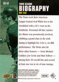 2010 Upper Deck - Season Biography #SB-54 Joe Mauer Back