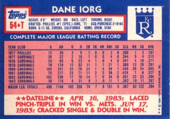 1984 Topps Traded #54T Dane Iorg Back