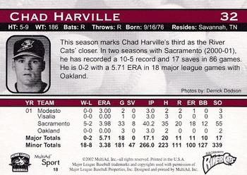 2002 MultiAd Sacramento River Cats #18 Chad Harville Back