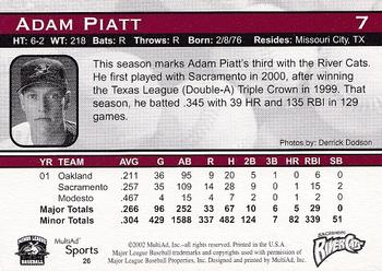 2002 MultiAd Sacramento River Cats #26 Adam Piatt Back